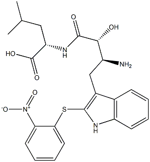 N-[(2R,3S)-3-Amino-2-hydroxy-4-[2-[(2-nitrophenyl)thio]-1H-indol-3-yl]butyryl]-L-leucine Structure