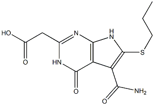 2-(Carboxymethyl)-6-(propylthio)-4-oxo-3,4-dihydro-7H-pyrrolo[2,3-d]pyrimidine-5-carboxamide 구조식 이미지