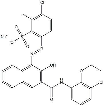 3-Chloro-2-ethyl-6-[[3-[[(3-chloro-2-ethoxyphenyl)amino]carbonyl]-2-hydroxy-1-naphtyl]azo]benzenesulfonic acid sodium salt 구조식 이미지