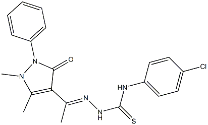 1,5-Dimethyl-2-phenyl-4-[1-[2-[[(4-chlorophenyl)amino]thiocarbonyl]hydrazono]ethyl]-1H-pyrazole-3(2H)-one 구조식 이미지