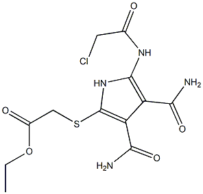 2-[(Chloroacetyl)amino]-5-[(ethoxycarbonylmethyl)thio]-1H-pyrrole-3,4-dicarboxamide 구조식 이미지