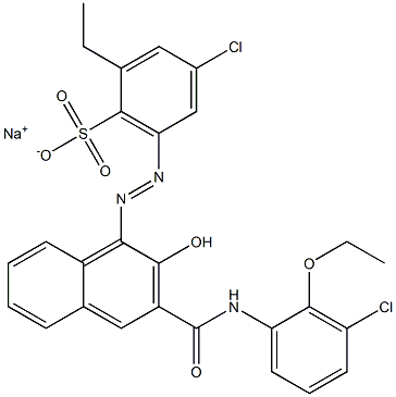 4-Chloro-2-ethyl-6-[[3-[[(3-chloro-2-ethoxyphenyl)amino]carbonyl]-2-hydroxy-1-naphtyl]azo]benzenesulfonic acid sodium salt 구조식 이미지