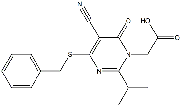 2-Isopropyl-4-benzylthio-5-cyano-6-oxopyrimidine-1(6H)-acetic acid Structure