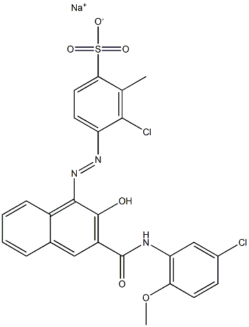 3-Chloro-2-methyl-4-[[3-[[(3-chloro-6-methoxyphenyl)amino]carbonyl]-2-hydroxy-1-naphtyl]azo]benzenesulfonic acid sodium salt 구조식 이미지