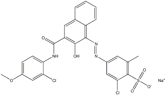 2-Chloro-6-methyl-4-[[3-[[(2-chloro-4-methoxyphenyl)amino]carbonyl]-2-hydroxy-1-naphtyl]azo]benzenesulfonic acid sodium salt 구조식 이미지