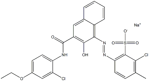 2-Chloro-3-methyl-6-[[3-[[(2-chloro-4-ethoxyphenyl)amino]carbonyl]-2-hydroxy-1-naphtyl]azo]benzenesulfonic acid sodium salt 구조식 이미지