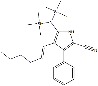 5-[Bis(trimethylsilyl)amino]-3-phenyl-4-(1-hexenyl)-1H-pyrrole-2-carbonitrile Structure