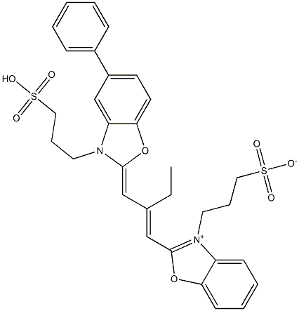 2-[2-[[[5-Phenyl-3-(3-sulfopropyl)-2,3-dihydrobenzoxazol]-2-ylidene]methyl]-1-butenyl]-3-(3-sulfonatopropyl)benzoxazolium Structure