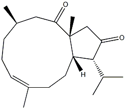 (1R,3aR,6R,9E,12aS)-3,3a,6,7,8,11,12,12a-Octahydro-3a,6,10-trimethyl-1-isopropylcyclopentacycloundecene-2,4(1H,5H)-dione Structure