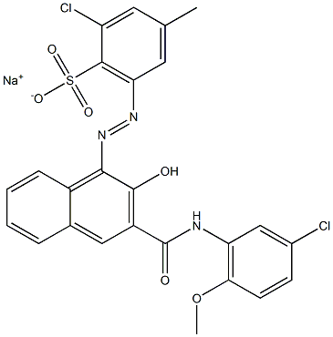 2-Chloro-4-methyl-6-[[3-[[(3-chloro-6-methoxyphenyl)amino]carbonyl]-2-hydroxy-1-naphtyl]azo]benzenesulfonic acid sodium salt Structure