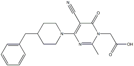 2-Methyl-4-(4-benzyl-1-piperidinyl)-5-cyano-6-oxopyrimidine-1(6H)-acetic acid 구조식 이미지