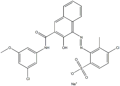 4-Chloro-3-methyl-2-[[3-[[(3-chloro-5-methoxyphenyl)amino]carbonyl]-2-hydroxy-1-naphtyl]azo]benzenesulfonic acid sodium salt 구조식 이미지