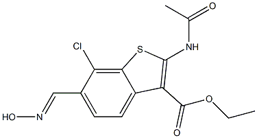 2-(Acetylamino)-6-hydroxyiminomethyl-7-chlorobenzo[b]thiophene-3-carboxylic acid ethyl ester 구조식 이미지