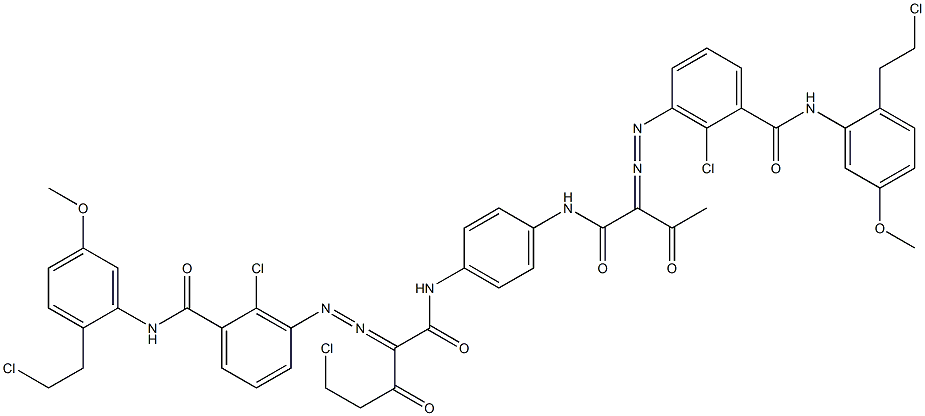 3,3'-[2-(Chloromethyl)-1,4-phenylenebis[iminocarbonyl(acetylmethylene)azo]]bis[N-[2-(2-chloroethyl)-5-methoxyphenyl]-2-chlorobenzamide] 구조식 이미지