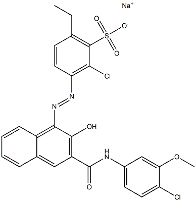 2-Chloro-6-ethyl-3-[[3-[[(4-chloro-3-methoxyphenyl)amino]carbonyl]-2-hydroxy-1-naphtyl]azo]benzenesulfonic acid sodium salt 구조식 이미지