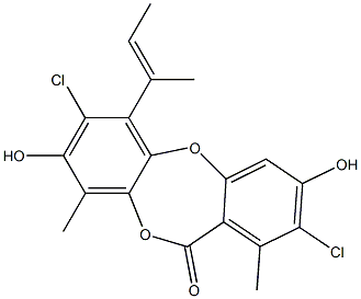 2,7-Dichloro-3,8-dihydroxy-1,9-dimethyl-6-(1-methyl-1-propenyl)-11H-dibenzo[b,e][1,4]dioxepin-11-one Structure