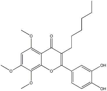 2-(3,4-Dihydroxyphenyl)-5,7,8-trimethoxy-3-hexyl-4H-1-benzopyran-4-one 구조식 이미지