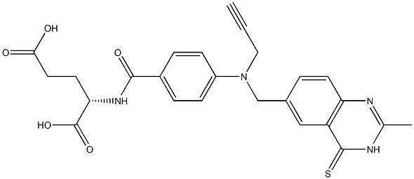 N-[4-[[[(3,4-Dihydro-2-methyl-4-thioxoquinazolin)-6-yl]methyl](2-propynyl)amino]benzoyl]-L-glutamic acid 구조식 이미지