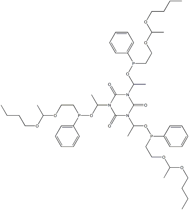 1,3,5-Tris[1-[[[2-(1-butoxyethoxy)ethyl]phenylphosphino]oxy]ethyl]-1,3,5-triazine-2,4,6(1H,3H,5H)-trione 구조식 이미지