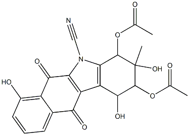 2,4-Bis(acetyloxy)-1,2,3,4,6,11-hexahydro-1,3,7-trihydroxy-3-methyl-6,11-dioxo-5H-benzo[b]carbazole-5-carbonitrile Structure