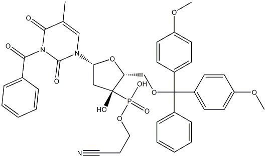 5'-O-[Bis(4-methoxyphenyl)(phenyl)methyl]-3-benzoylthymidine 3'-phosphonic acid (2-cyanoethyl) ester Structure