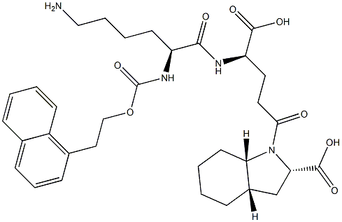 (2S,3aS,7aS)-Octahydro-1-[(4R)-4-[[(2S)-6-amino-2-[[2-(1-naphthalenyl)ethoxy]carbonylamino]hexanoyl]amino]-4-carboxybutyryl]-1H-indole-2-carboxylic acid 구조식 이미지