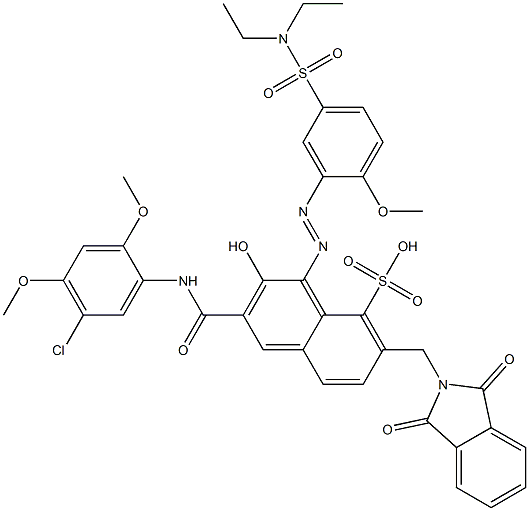 3-[(5-Chloro-2,4-dimethoxyphenyl)aminocarbonyl]-1-[5-[(diethylamino)sulfonyl]-2-methoxyphenylazo]-2-hydroxy-7-(phthalimidylmethyl)naphthalene-8-sulfonic acid Structure