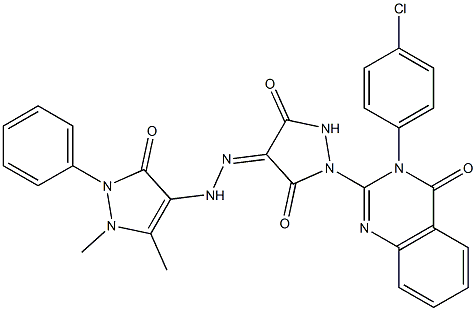 3-(4-Chlorophenyl)-2-[3,5-dioxo-4-[[(1,5-dimethyl-2,3-dihydro-2-phenyl-3-oxo-1H-pyrazol)-4-yl]aminoimino]pyrazolidin-1-yl]quinazolin-4(3H)-one Structure