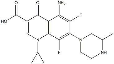 5-Amino-1-cyclopropyl-6,8-difluoro-1,4-dihydro-4-oxo-7-(3-methyl-1-piperazinyl)quinoline-3-carboxylic acid 구조식 이미지