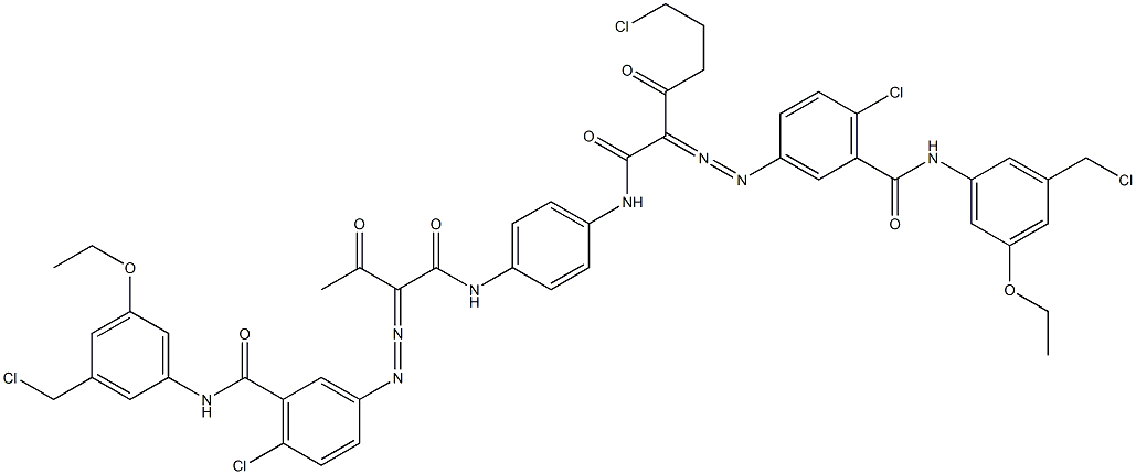 3,3'-[2-(2-Chloroethyl)-1,4-phenylenebis[iminocarbonyl(acetylmethylene)azo]]bis[N-[3-(chloromethyl)-5-ethoxyphenyl]-6-chlorobenzamide] Structure