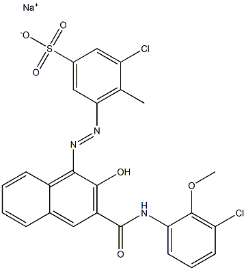 3-Chloro-4-methyl-5-[[3-[[(3-chloro-2-methoxyphenyl)amino]carbonyl]-2-hydroxy-1-naphtyl]azo]benzenesulfonic acid sodium salt 구조식 이미지