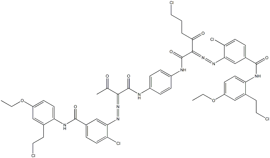 3,3'-[2-(2-Chloroethyl)-1,4-phenylenebis[iminocarbonyl(acetylmethylene)azo]]bis[N-[2-(2-chloroethyl)-4-ethoxyphenyl]-4-chlorobenzamide] 구조식 이미지