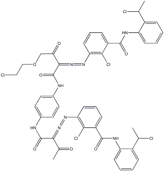 3,3'-[2-[(2-Chloroethyl)oxy]-1,4-phenylenebis[iminocarbonyl(acetylmethylene)azo]]bis[N-[2-(1-chloroethyl)phenyl]-2-chlorobenzamide] 구조식 이미지