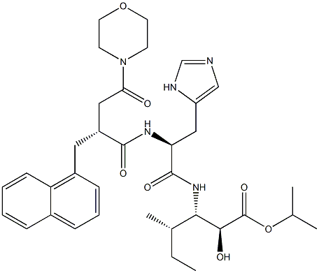 (2S,3S,4S)-3-[N-[(2R)-3-(Morpholinocarbonyl)-2-[(naphthalen-1-yl)methyl]propionyl]-L-histidyl]amino-4-methyl-2-hydroxyhexanoic acid isopropyl ester Structure