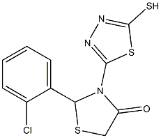2-(2-Chlorophenyl)-3-(5-mercapto-1,3,4-thiadiazol-2-yl)thiazolidin-4-one 구조식 이미지
