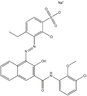 2-Chloro-4-ethyl-3-[[3-[[(3-chloro-2-methoxyphenyl)amino]carbonyl]-2-hydroxy-1-naphtyl]azo]benzenesulfonic acid sodium salt 구조식 이미지