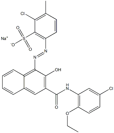 2-Chloro-3-methyl-6-[[3-[[(3-chloro-6-ethoxyphenyl)amino]carbonyl]-2-hydroxy-1-naphtyl]azo]benzenesulfonic acid sodium salt 구조식 이미지