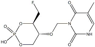 (4R,5R)-4-(Fluoromethyl)-5-[[(5-methyl-1,2,3,4-tetrahydro-2,4-dioxopyrimidin)-3-yl]methoxy]-2-hydroxy-1,3,2-dioxaphosphorinane-2-oxide 구조식 이미지
