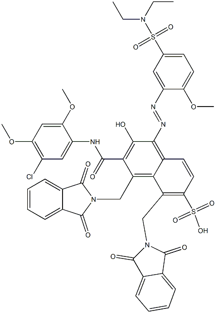 3-[(5-Chloro-2,4-dimethoxyphenyl)aminocarbonyl]-1-[5-[(diethylamino)sulfonyl]-2-methoxyphenylazo]-2-hydroxy-4,5-bis(phthalimidylmethyl)naphthalene-6-sulfonic acid Structure