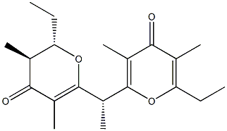 (5S,6S)-3,5-Dimethyl-6-ethyl-2-[(R)-1-(3,5-dimethyl-6-ethyl-4-oxo-4H-pyran-2-yl)ethyl]-5,6-dihydro-4H-pyran-4-one 구조식 이미지