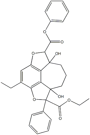 1,6-Diphenyl-6a,9a-dihydroxy-6,6a,7,8,9,9a-hexahydro-2,5-dioxa-1H-cyclohept[jkl]-as-indacene-1,6-dicarboxylic acid diethyl ester 구조식 이미지