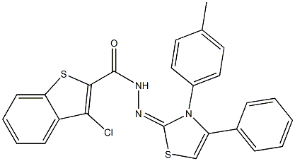 3-Chloro-N'-[(3-(4-methylphenyl)-4-phenyl-2,3-dihydrothiazol)-2-ylidene]benzo[b]thiophene-2-carbohydrazide 구조식 이미지