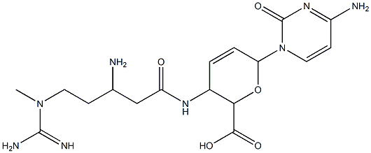 6-[4-Amino-1,2-dihydro-2-oxopyrimidin-1-yl]-3-[3-amino-5-(1-methylguanidino)valerylamino]-3,6-dihydro-2H-pyran-2-carboxylic acid Structure