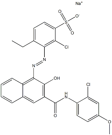 2-Chloro-4-ethyl-3-[[3-[[(2-chloro-4-methoxyphenyl)amino]carbonyl]-2-hydroxy-1-naphtyl]azo]benzenesulfonic acid sodium salt 구조식 이미지
