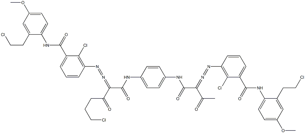 3,3'-[2-(2-Chloroethyl)-1,4-phenylenebis[iminocarbonyl(acetylmethylene)azo]]bis[N-[2-(2-chloroethyl)-4-methoxyphenyl]-2-chlorobenzamide] 구조식 이미지