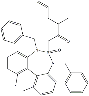 1,11-Dimethyl-5,7-dibenzyl-6,7-dihydro-6-(2-oxo-3-methyl-5-hexenyl)-5H-dibenzo[d,f][1,3,2]diazaphosphepine 6-oxide Structure
