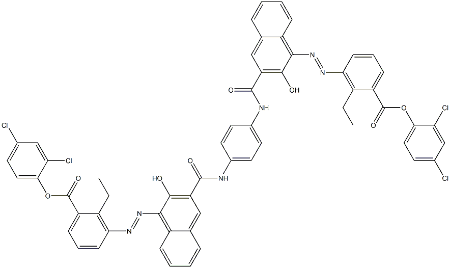 1,4-Bis[1-[[6-ethyl-5-(2,4-dichlorophenoxycarbonyl)phenyl]azo]-2-hydroxy-3-naphthoylamino]benzene 구조식 이미지