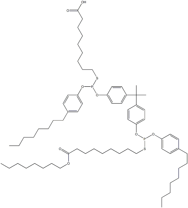 9,9'-[[Isopropylidenebis(4,1-phenyleneoxy)]bis[[(4-octylphenyl)oxy]phosphinediylthio]]bis(nonanoic acid octyl) ester Structure