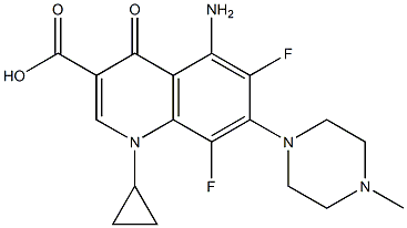 1-Cyclopropyl-6,8-difluoro-1,4-dihydro-5-amino-7-(4-methyl-1-piperazinyl)-4-oxoquinoline-3-carboxylic acid 구조식 이미지