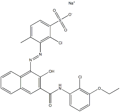 2-Chloro-4-methyl-3-[[3-[[(2-chloro-3-ethoxyphenyl)amino]carbonyl]-2-hydroxy-1-naphtyl]azo]benzenesulfonic acid sodium salt 구조식 이미지
